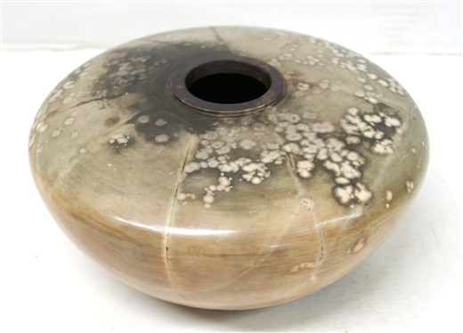 1997 Dated Raku Pottery Vessel - Vase is 4 1/2 Tall 8 1/2 Across Signed with A 97 