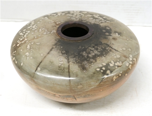 1997 Dated Raku Pottery Vessel - Vase is 4 1/2 Tall 8 1/2 Across Signed with A 97 