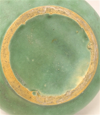 2 Pieces of Light Seafoam Green Art Pottery - Large Vase Number 733 with Wine Accents - 9 Tall and Low Vase with Double Handles - 5 Tall 5 Wide