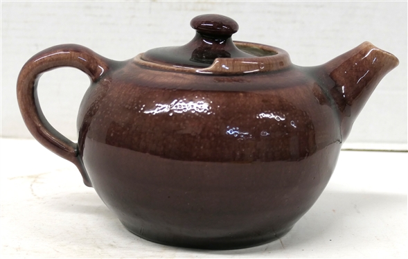 1949 Pisgah Forest Dark Wine Tea Pot with Lid - 4 1/2 Tall 8 1/2 - Stamped 1949 Stephen 