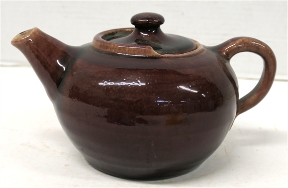 1949 Pisgah Forest Dark Wine Tea Pot with Lid - 4 1/2 Tall 8 1/2 - Stamped 1949 Stephen 