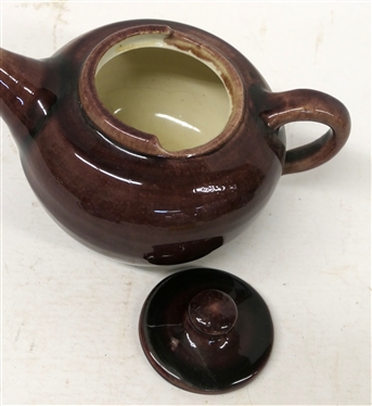 1949 Pisgah Forest Dark Wine Tea Pot with Lid - 4 1/2 Tall 8 1/2 - Stamped 1949 Stephen 