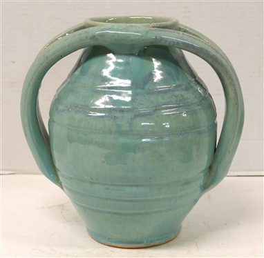 Large A.R. Cole Apothecary Jar - Turquoise / Blue Glaze - Jar is 10 Tall 9 Wide - Not Signed Attributed to A.R. Cole Sanford NC