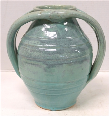 Large A.R. Cole Apothecary Jar - Turquoise / Blue Glaze - Jar is 10 Tall 9 Wide - Not Signed Attributed to A.R. Cole Sanford NC