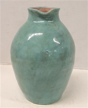 1932 Pisgah Forest Large Gloss Green Pitcher - Pink Glazed Interior - Pitcher is 10 Tall Stamped Pisgah Forest 1932 