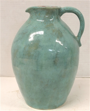 1932 Pisgah Forest Large Gloss Green Pitcher - Pink Glazed Interior - Pitcher is 10 Tall Stamped Pisgah Forest 1932 