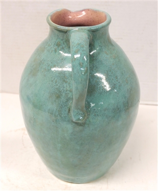 1932 Pisgah Forest Large Gloss Green Pitcher - Pink Glazed Interior - Pitcher is 10 Tall Stamped Pisgah Forest 1932 