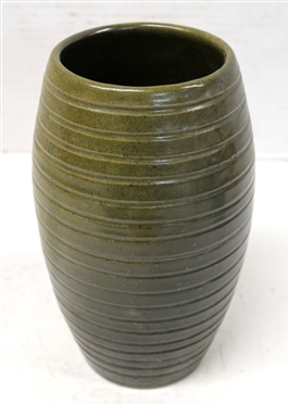 Master Ben Owen Frogskin Glaze Ringed Vase - 7 1/2 Tall - Ring Turned Body - Stamped Master Ben Owen Pottery - North Carolina 