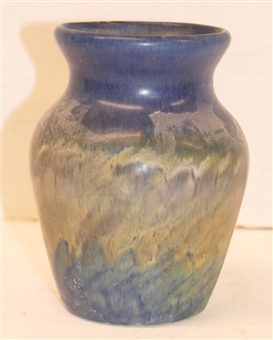 Arts and Crafts Period Pottery Vase - Blue and Green Glaze - Vase is 6 1/2 Tall - Has Crack at Neck - Unsigned 