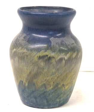 Arts and Crafts Period Pottery Vase - Blue and Green Glaze - Vase is 6 1/2 Tall - Has Crack at Neck - Unsigned 