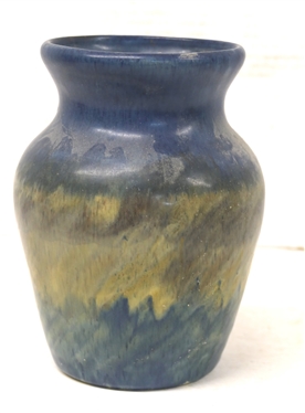 Arts and Crafts Period Pottery Vase - Blue and Green Glaze - Vase is 6 1/2 Tall - Has Crack at Neck - Unsigned 