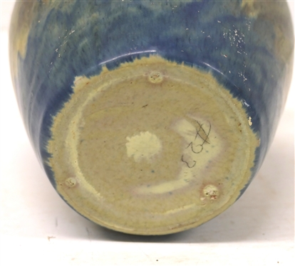 Arts and Crafts Period Pottery Vase - Blue and Green Glaze - Vase is 6 1/2 Tall - Has Crack at Neck - Unsigned 