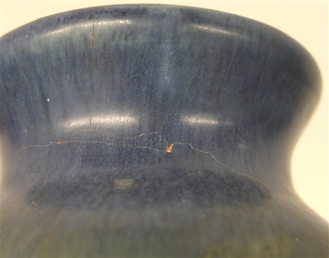 Arts and Crafts Period Pottery Vase - Blue and Green Glaze - Vase is 6 1/2 Tall - Has Crack at Neck - Unsigned 