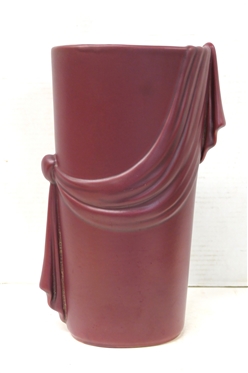 1930''s Weller Ragenda Mulberry Vase 12 tall - Mulberry Glaze with Draped Decoration - Signed Weller Potter on Bottom 