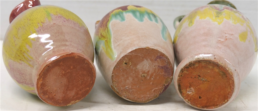 3 Smaller Pieces of Cole / Rainbow Art Pottery - 2 Rebecca Pitchers - 6 1/4 Tall 5 3/4 Tall and 5 Jug with Glaze Missing on Handle and Under Lip - All Unsigned 