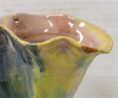 4 Smaller Pieces of Cole / Rainbow Art Pottery - Double Handled 5 1/4 Vase, 4 Jug - Both Perfect, 6 Fan Vase and Fluted Bowl 3 Across - Both with Some Damage - All Unsigned