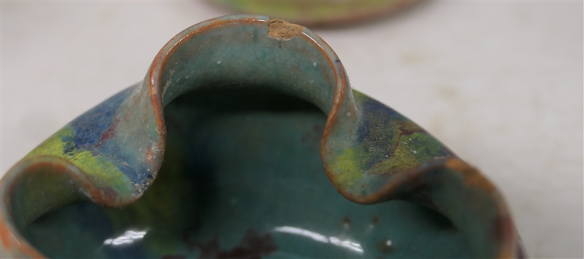 4 Smaller Pieces of Cole / Rainbow Art Pottery - Double Handled 5 1/4 Vase, 4 Jug - Both Perfect, 6 Fan Vase and Fluted Bowl 3 Across - Both with Some Damage - All Unsigned
