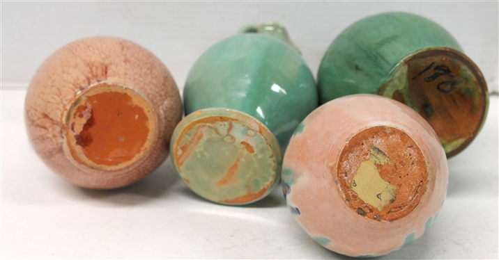 4 Pieces of Seagrove North Carolina Art Pottery - All Unsigned - 9 Rebecca Pitcher with Variegated Green Glaze, 8 Rebecca Pitcher with Lighter Green Glaze, Red Crackle Glazed 6 1/2 Pitcher, and...