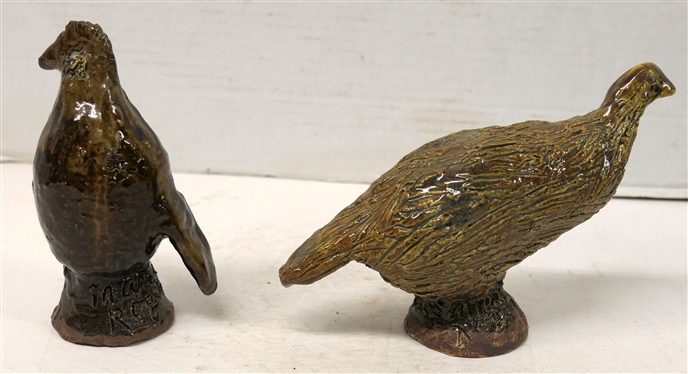 2 Marie Rogers Pottery Bird Sculptures Standing Bird is 5 Tall Other Bird is 7 Beak to Tail - Marie Rogers - Georgia Folk Potter  