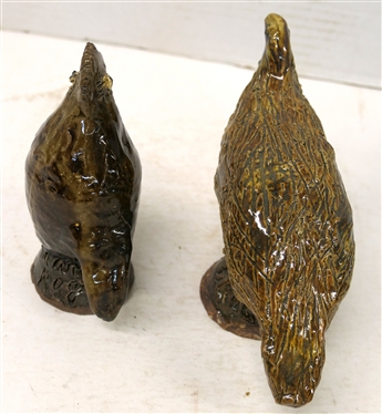 2 Marie Rogers Pottery Bird Sculptures Standing Bird is 5 Tall Other Bird is 7 Beak to Tail - Marie Rogers - Georgia Folk Potter  