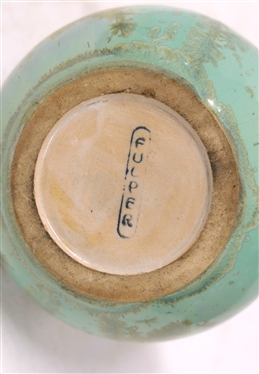 Fulper Pottery Crystalline Double Handled Candle Stick - Light Green Crystalline Glaze - 3 3/4 Tall - Stamped Fulper on Bottom 
