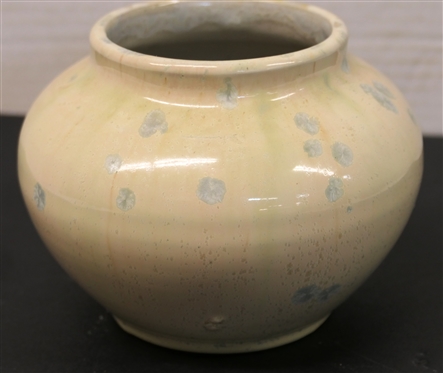Pisgah Forest Crystalline Glazed Vase - White Body with Light Blue Green Crystals - Stamped on Bottom - Vase is 5 Tall 5 Across