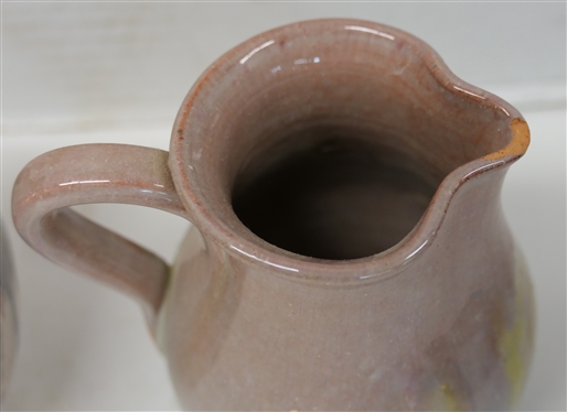 4 Pieces of Rainbow Glazed Seagrove North Carolina Pottery - 6 Flower Frog Jug Signed Seagrove, 3 1/2 Flower Frog Pitcher - Some Minor Glaze Flaking, 4 1/2 Pitcher with Braided Handle, and 4...