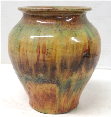 1930''s Rainbow / A.R. Cole - North Carolina Pottery Vase - Unsigned - Very Colorful Glaze - Vase is 6 Tall 