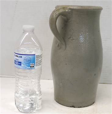 2 Quart North Carolina Pottery Salt Glazed Pitcher - Incised 2 - Pitcher is 10 tall - Hairline Cracks Around Bottom - See Photo