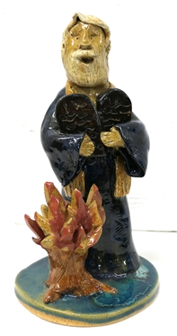 Crystal King Seagrove NC Art Pottery Sculpture of Moses and The Burning Bush - Dated 2008 - Signed on Bottom - Statue is 10 1/2 Tall 