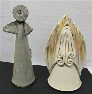 2 Art Pottery Angels - White Glazed Kovak - Seagrove, NC - CSK - MK - PJ 2010 17th Annual Spring Fest - 6/10 - 10 1/2 Tall and Lovejoy Pottery Angel - 12 1/2 Tall with Olive Branch Pottery...