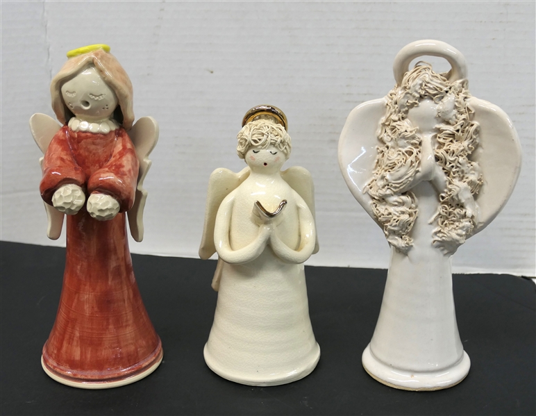 3 Art Pottery Angels - Phil Morgan Pottery - Dawn Morgan 2006 8 1/2" Tall , Old Hardtimes 1999 - Seagrove, NC - 7" Tall with Gold Halo, and BRN 2000 - 8 1/2" Tall 