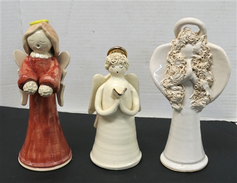 3 Art Pottery Angels - Phil Morgan Pottery - Dawn Morgan 2006 8 1/2 Tall , Old Hardtimes 1999 - Seagrove, NC - 7 Tall with Gold Halo, and BRN 2000 - 8 1/2 Tall 