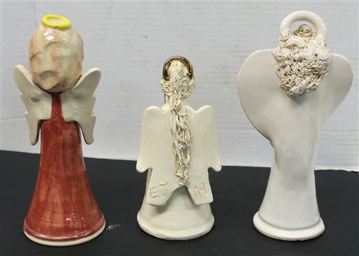 3 Art Pottery Angels - Phil Morgan Pottery - Dawn Morgan 2006 8 1/2 Tall , Old Hardtimes 1999 - Seagrove, NC - 7 Tall with Gold Halo, and BRN 2000 - 8 1/2 Tall 