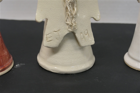 3 Art Pottery Angels - Phil Morgan Pottery - Dawn Morgan 2006 8 1/2 Tall , Old Hardtimes 1999 - Seagrove, NC - 7 Tall with Gold Halo, and BRN 2000 - 8 1/2 Tall 