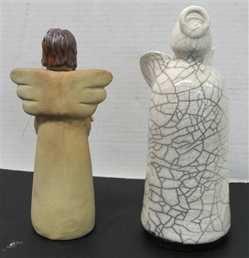 Fork Creek Mill - Anne Williams Art Pottery Angel Sculpture and Other Angel with Fork Creel Mill VA Angel Tag - Signed Sculpture is 9 Tall