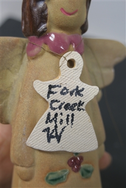 Fork Creek Mill - Anne Williams Art Pottery Angel Sculpture and Other Angel with Fork Creel Mill VA Angel Tag - Signed Sculpture is 9 Tall