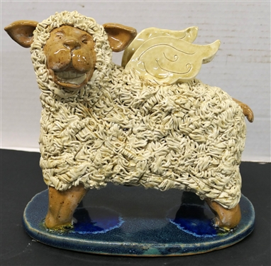 Crystal King - Seagrove NC Art Pottery Winged Sheep Sculpture - Dated 2004 - Statue is 7 Tall 9 Nose to Tail 