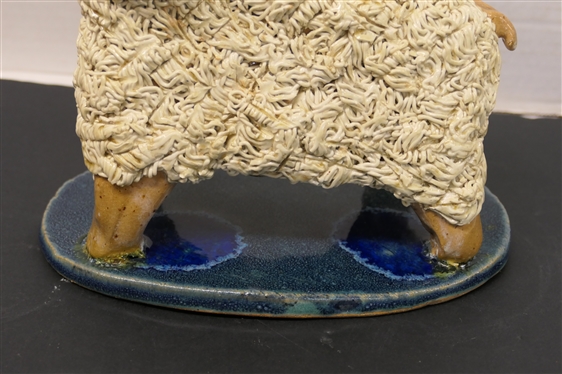 Crystal King - Seagrove NC Art Pottery Winged Sheep Sculpture - Dated 2004 - Statue is 7 Tall 9 Nose to Tail 