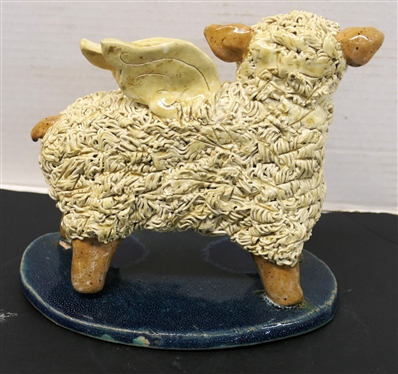 Crystal King - Seagrove NC Art Pottery Winged Sheep Sculpture - Dated 2004 - Statue is 7 Tall 9 Nose to Tail 
