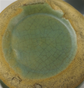 North Cole Pottery -Sanford, NC - Kevin Brown Potter - Contemporary Double Handled Vase with Dark Green and Yellow Variegated Glaze and Vintage Green Glazed 8 Vase