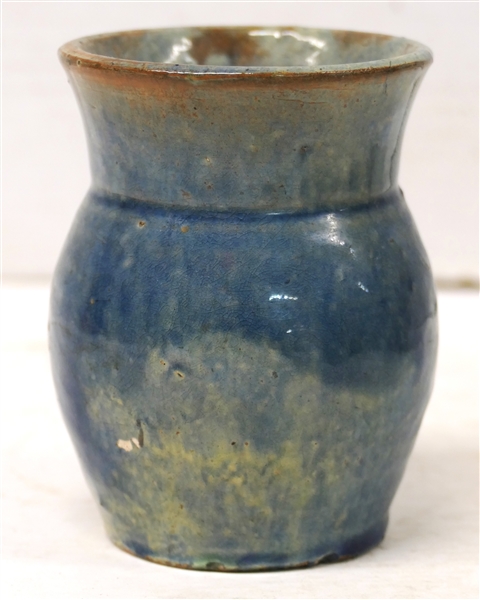 Log Cabin Pottery - Guilford County, NC - 1926 - 1933 - 4" Vase - Incised Cabin on Bottom - Blue Glaze - Minor Imperfection on Side of Body 