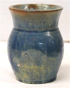 Log Cabin Pottery - Guilford County, NC - 1926 - 1933 - 4 Vase - Incised Cabin on Bottom - Blue Glaze - Minor Imperfection on Side of Body 