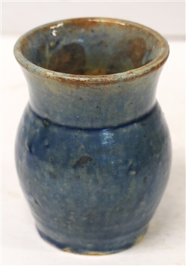 Log Cabin Pottery - Guilford County, NC - 1926 - 1933 - 4 Vase - Incised Cabin on Bottom - Blue Glaze - Minor Imperfection on Side of Body 