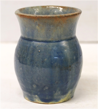 Log Cabin Pottery - Guilford County, NC - 1926 - 1933 - 4 Vase - Incised Cabin on Bottom - Blue Glaze - Minor Imperfection on Side of Body 