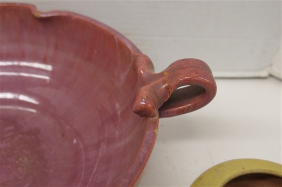 4 Pieces of North Carolina Pottery Attributed to the Cole Family - 4 Vase, 4 Tumber, 6 Rebecca Pitcher, and Pink Glazed Double Handle Bowl 11 Across - One Handle is Repaired - Some Glaze Flakes...