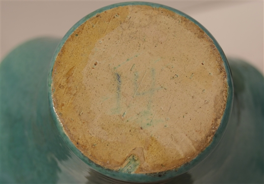 North Carolina Pottery Vase with Mulberry Glaze - 5 Tall - Unsigned and Seagrove North Carolina Art Pottery Basket with Speckled Turquoise Glaze - 5 1/4 Tall Not Including Handle - Handle is...
