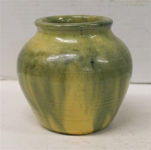 Seagrove North Carolina Pottery Vase - Signed with "X" - Green and Yellow Glaze - Vase is 5" Tall 