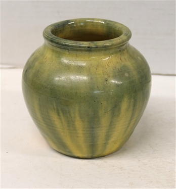 Seagrove North Carolina Pottery Vase - Signed with X - Green and Yellow Glaze - Vase is 5 Tall 
