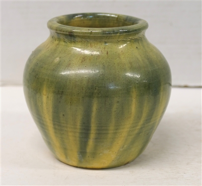 Seagrove North Carolina Pottery Vase - Signed with X - Green and Yellow Glaze - Vase is 5 Tall 